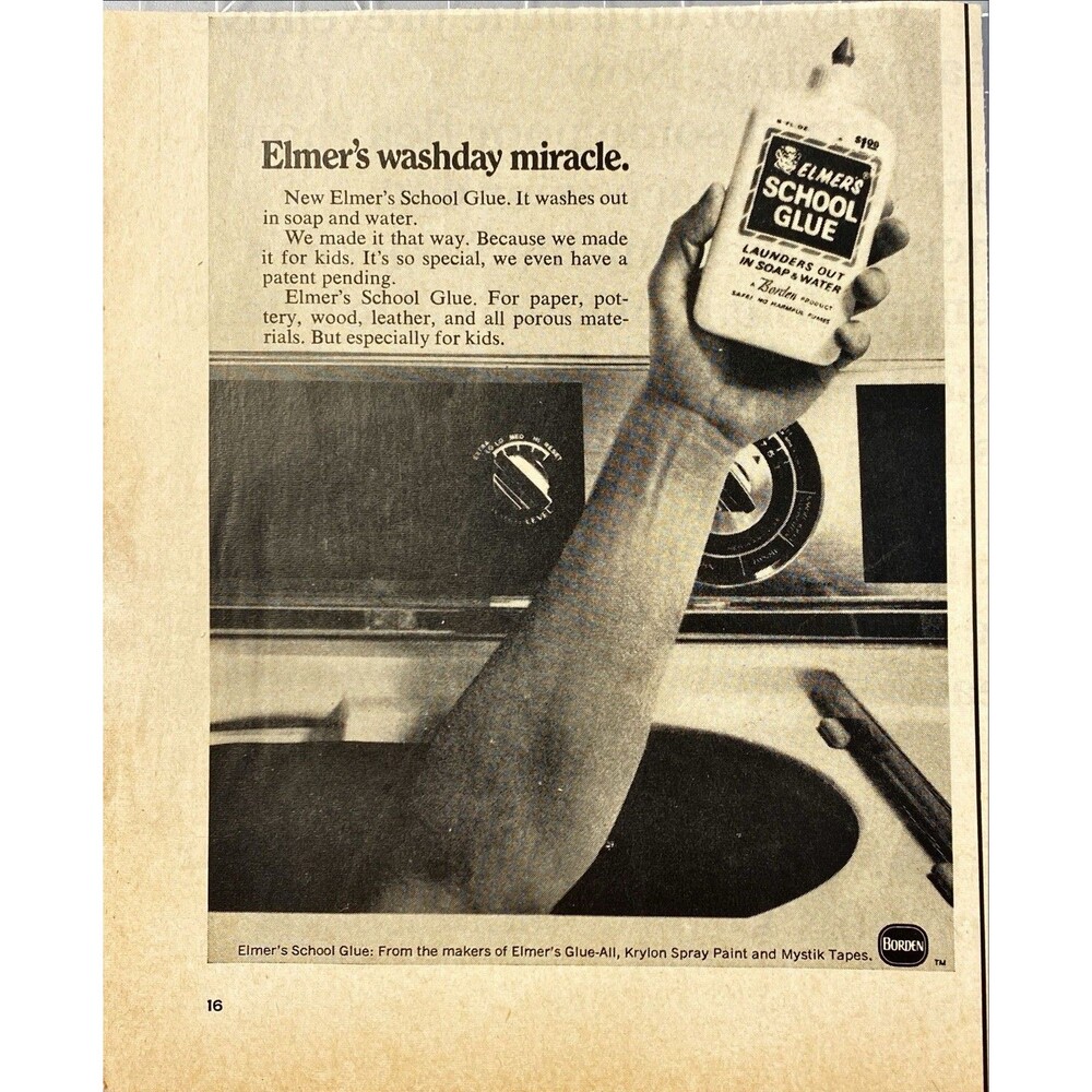 Elmers School Glue "Washday Miracle" Vintage Print Ad 1968